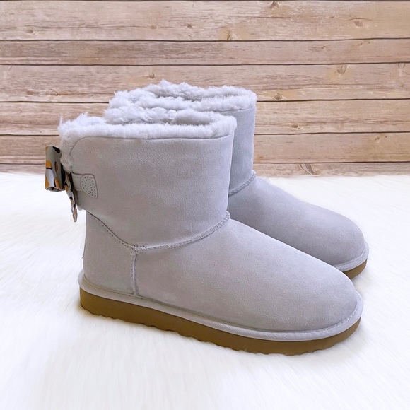 UGG Mini Bailey Bow Retro Spots Light Grey Boots - Picture 3 of 8